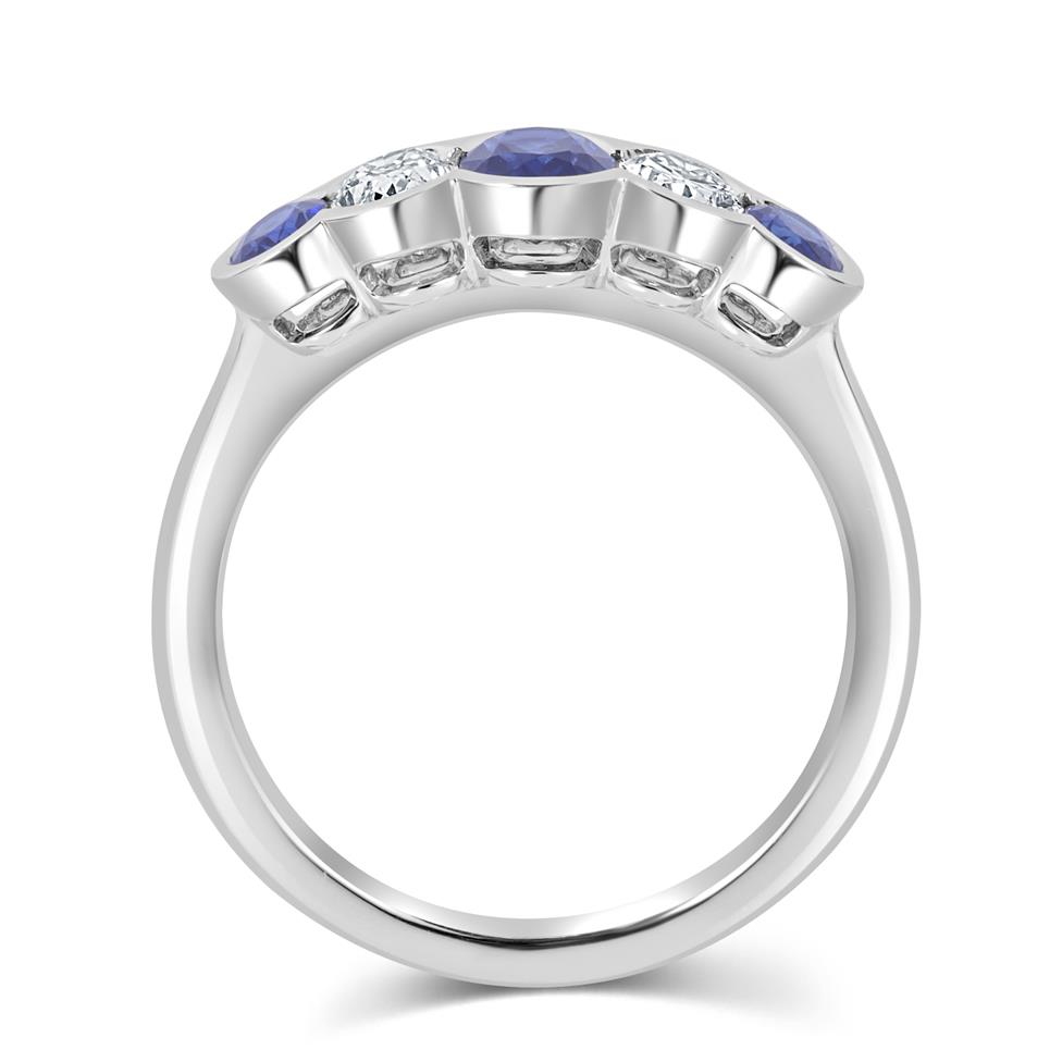Platinum Five Stone Oval Sapphire and Diamond Ring Thumbnail Image 2