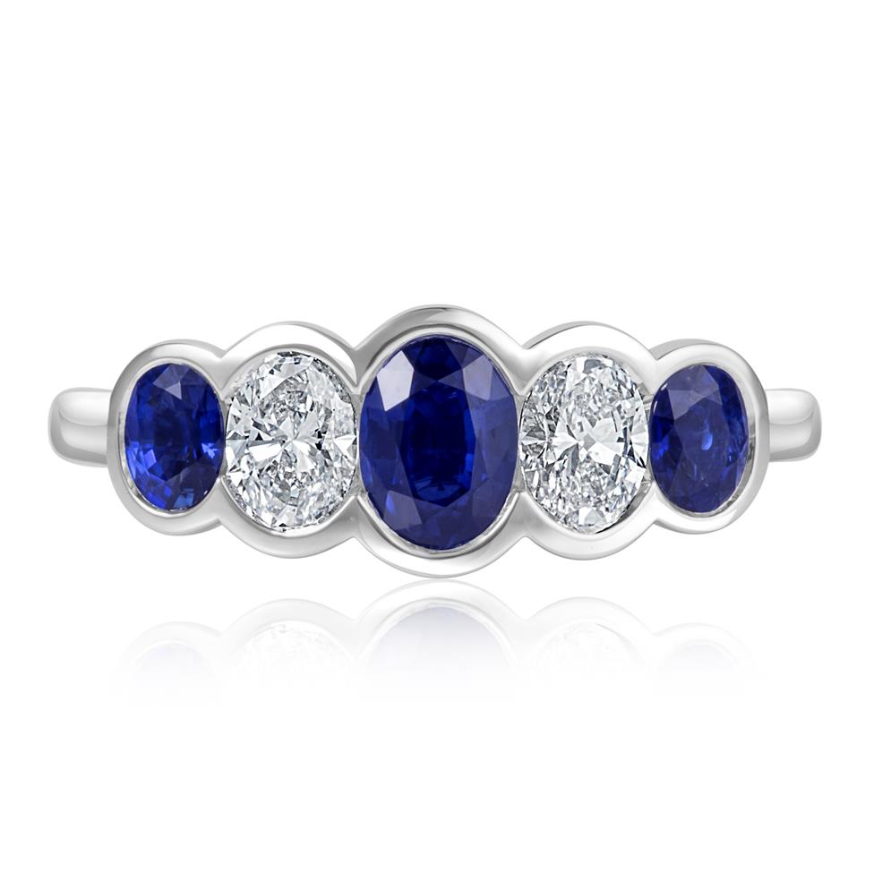 Platinum Five Stone Oval Sapphire and Diamond Ring Thumbnail Image 1