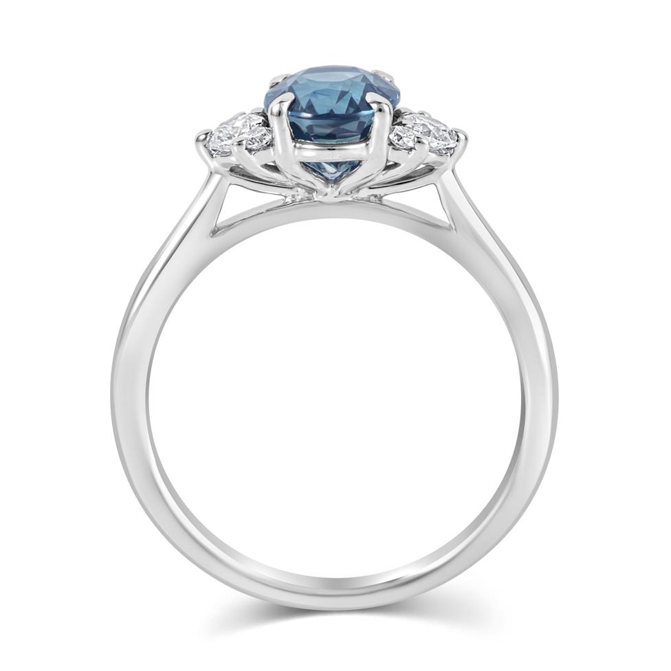 Platinum Oval Teal Sapphire and Diamond Engagement Ring Thumbnail Image 2