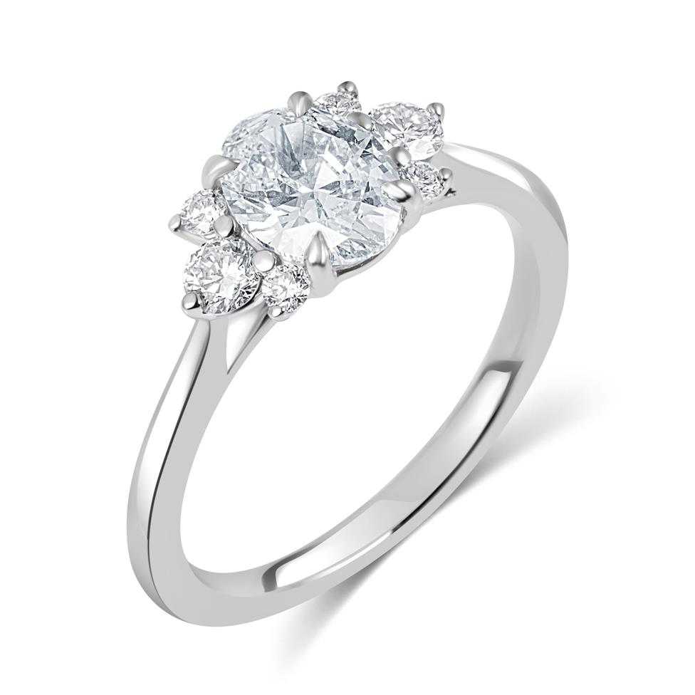 Platinum Oval and Round Diamond Engagement Ring | Pravins