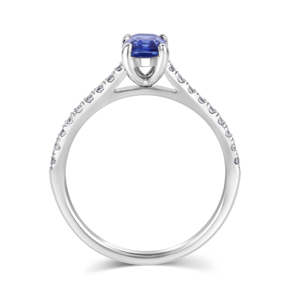 Platinum Emerald Cut Sapphire and Diamond Engagement Ring Thumbnail Image 2