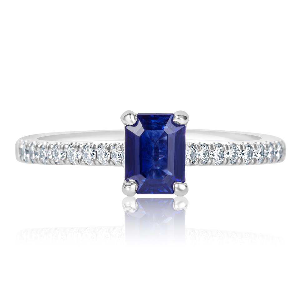 Platinum Emerald Cut Sapphire and Diamond Engagement Ring Thumbnail Image 1
