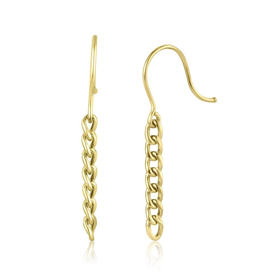 18ct Yellow Gold Curb Link Drop Earrings  Thumbnail Image 0