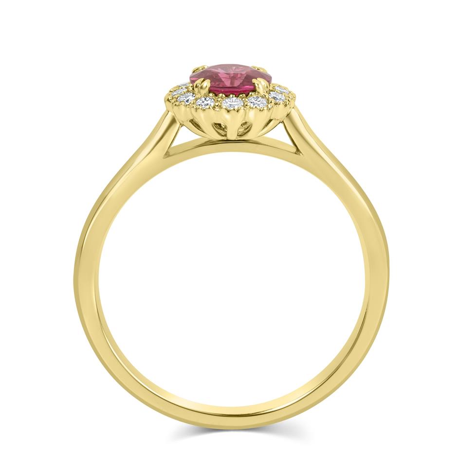 18ct Yellow Gold Vintage Inspired Round Ruby Halo Ring   Thumbnail Image 2