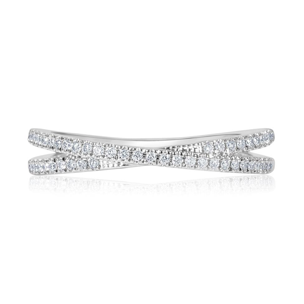 Platinum Crossover Shaped Diamond Wedding Ring Thumbnail Image 1