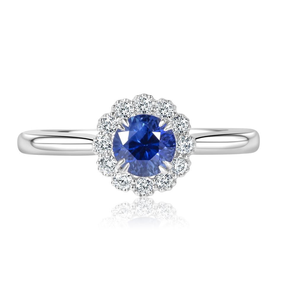 Platinum Vintage Inspired Round Sapphire Halo Ring   Thumbnail Image 1