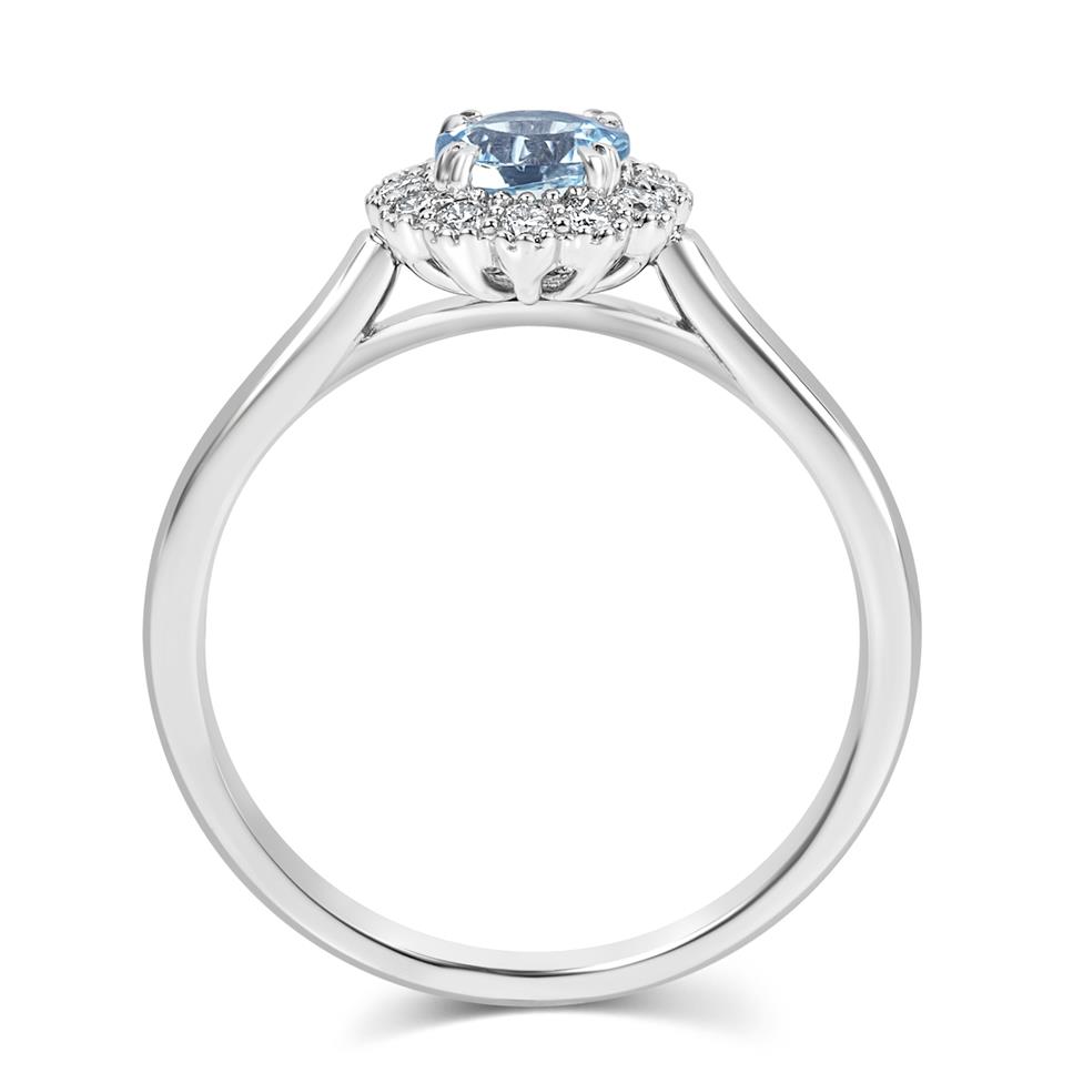 Platinum Vintage Inspired Round Aquamarine Halo Ring   Thumbnail Image 2