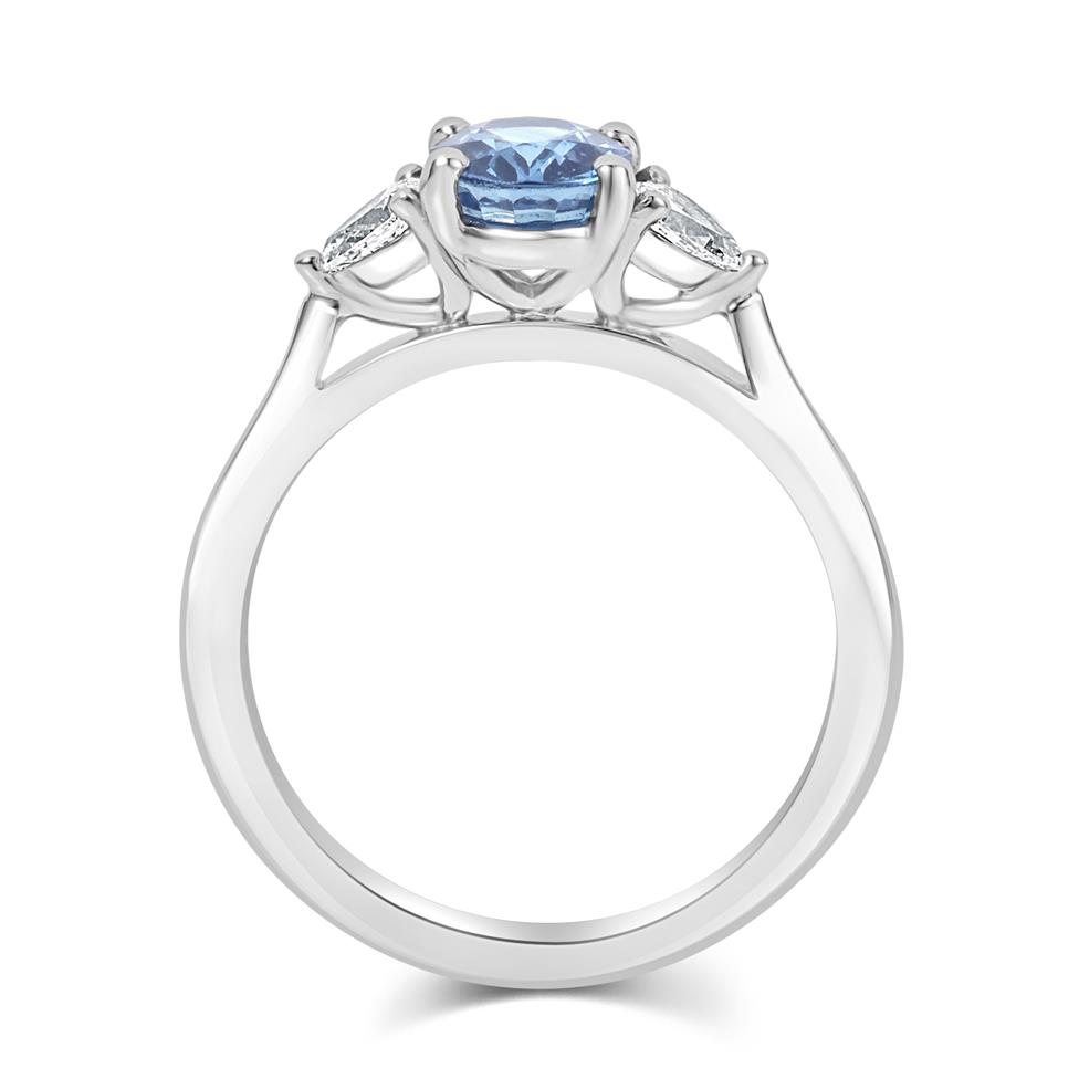 Platinum Oval Teal Sapphire and Diamond Three Stone Ring  Thumbnail Image 2