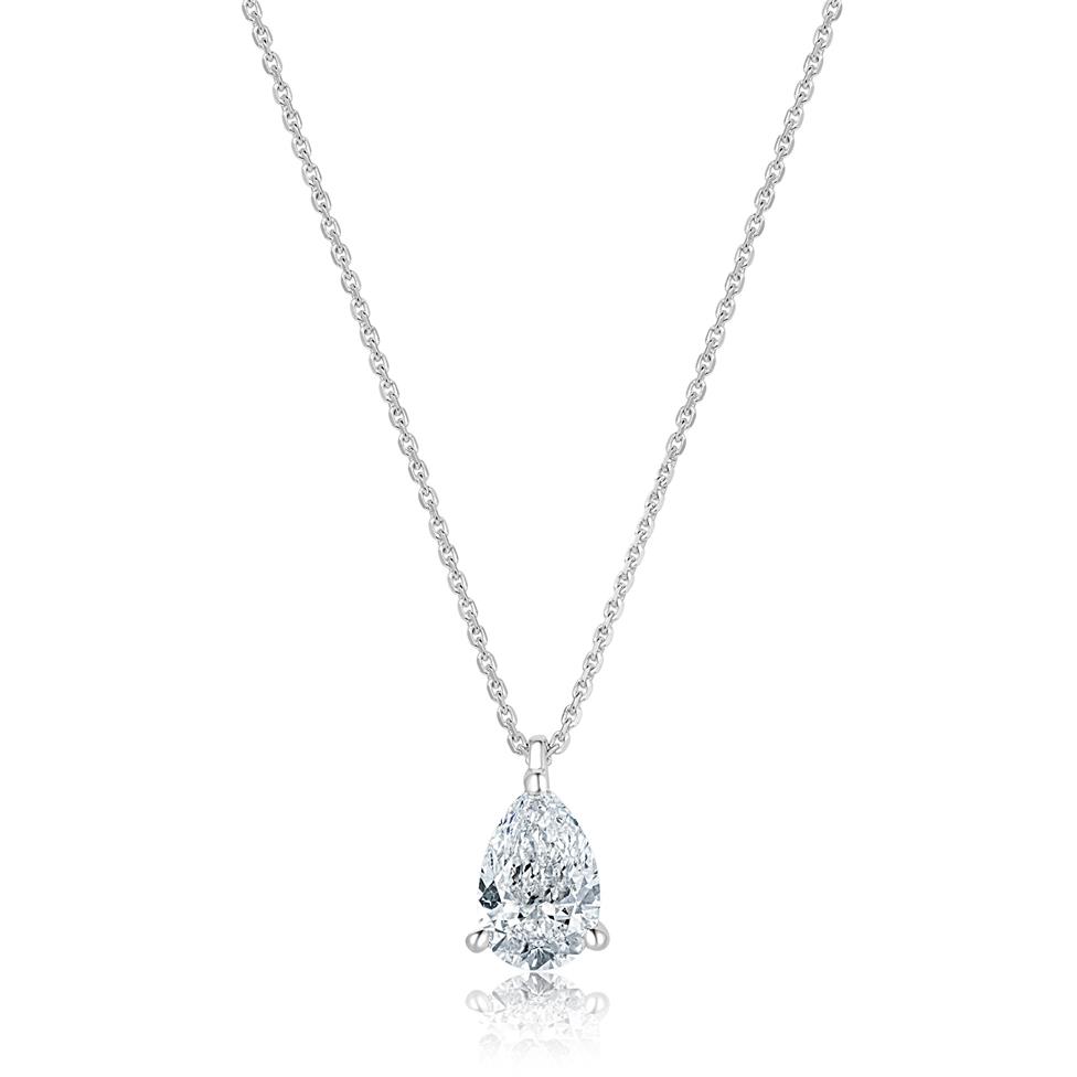 18ct White Gold Pear Diamond Solitaire Necklace 1.00ct Thumbnail Image 2