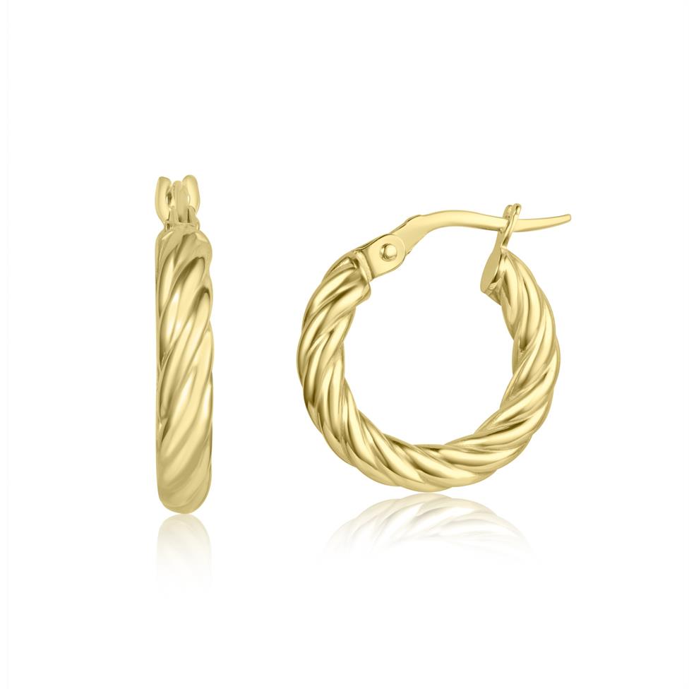 18ct Yellow Gold Twist Hoop Earrings 16mm Thumbnail Image 0