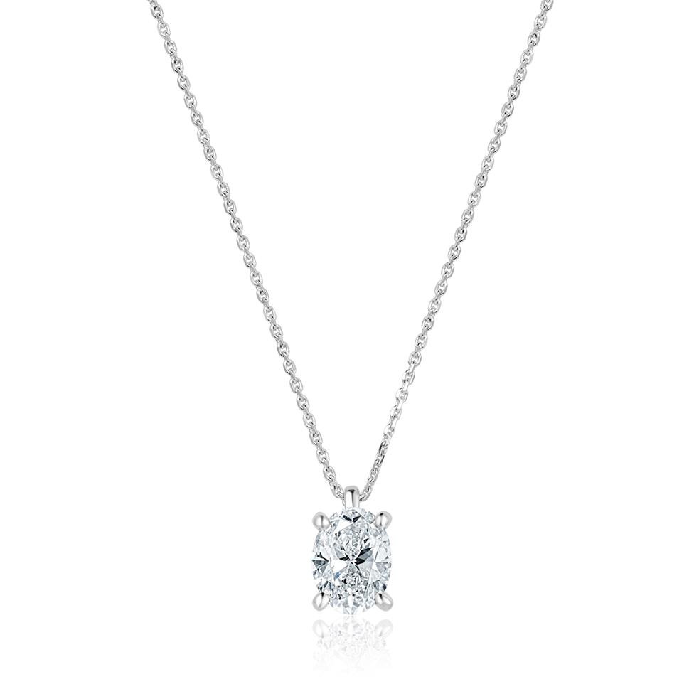 18ct White Gold Oval Diamond Solitaire Necklace 1.00ct Thumbnail Image 2