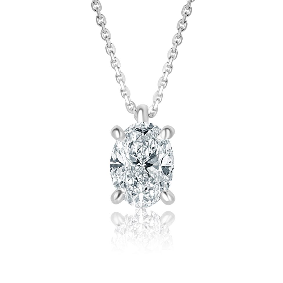18ct White Gold Oval Diamond Solitaire Necklace 1.00ct Thumbnail Image 0