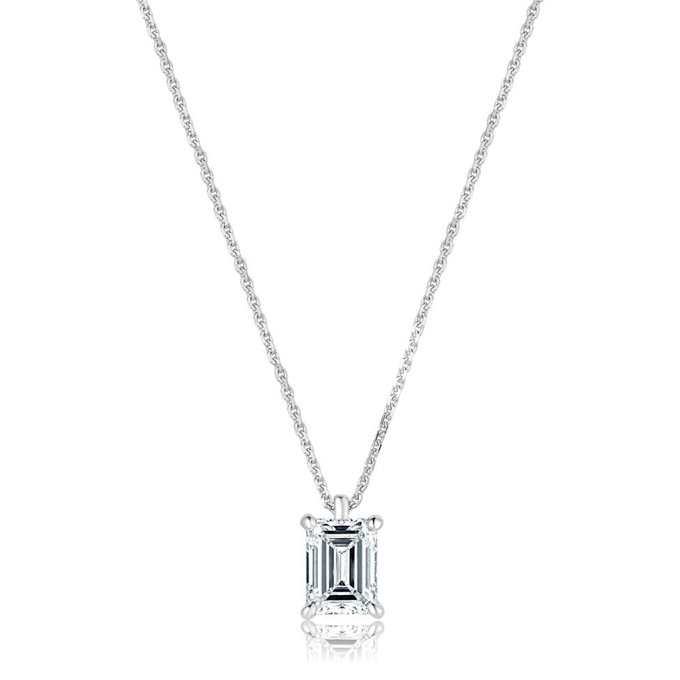 18ct White Gold Emerald-Cut Diamond Solitaire Necklace 1.00ct Thumbnail Image 1