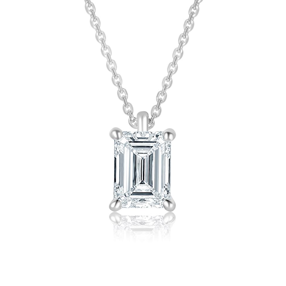 18ct White Gold Emerald-Cut Diamond Solitaire Necklace 1.00ct Thumbnail Image 0