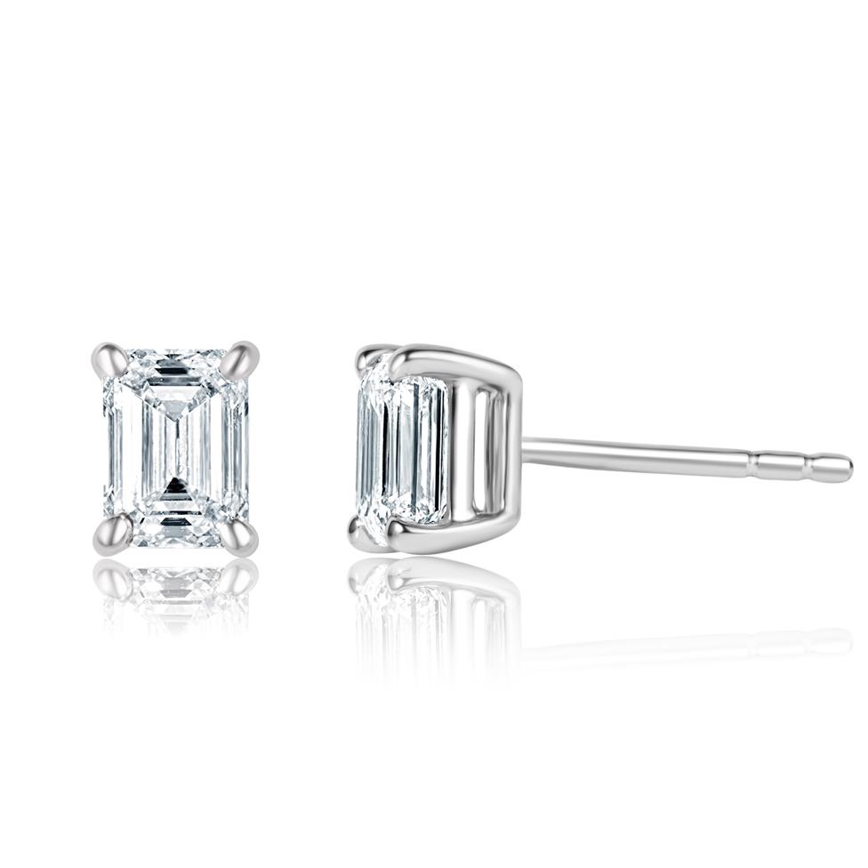 18ct White Gold Emerald-Cut Diamond Solitaire Earrings 1.40ct Thumbnail Image 0