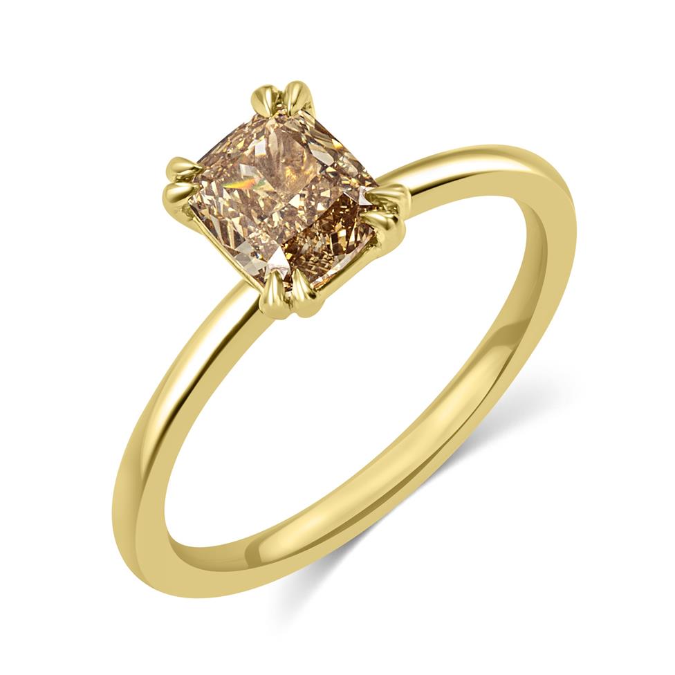 18ct Yellow Gold Cushion Champagne Diamond Engagement Ring Thumbnail Image 0