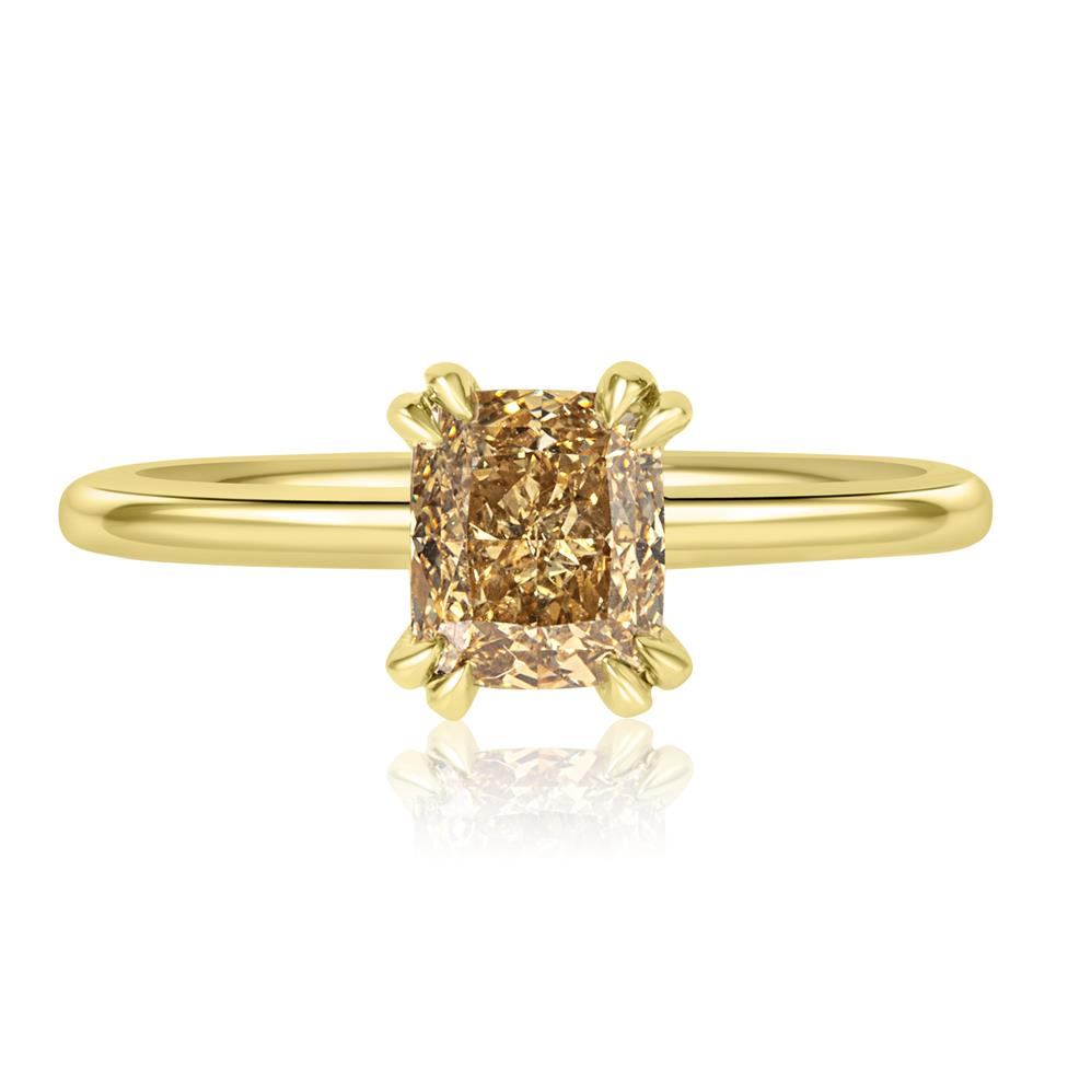 18ct Yellow Gold Cushion Champagne Diamond Engagement Ring Thumbnail Image 1