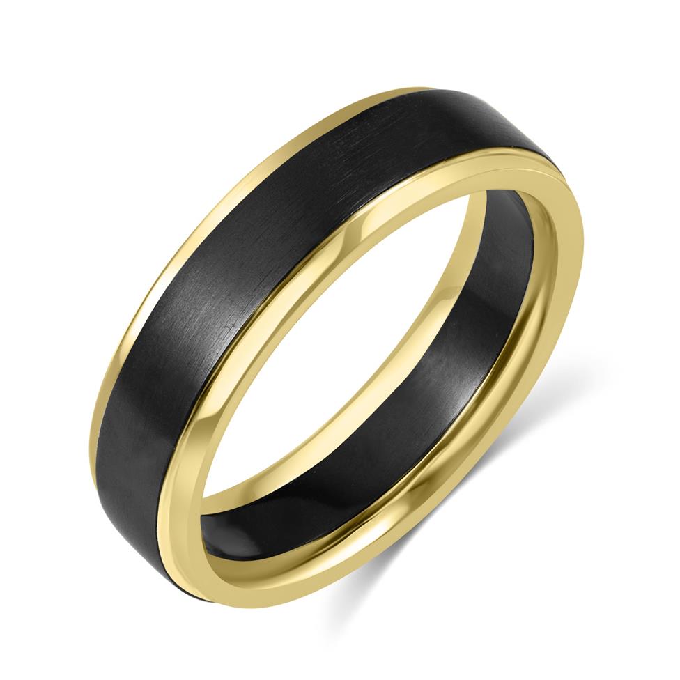 Black Zirconium and 18ct Yellow Gold Wedding Ring Thumbnail Image 0