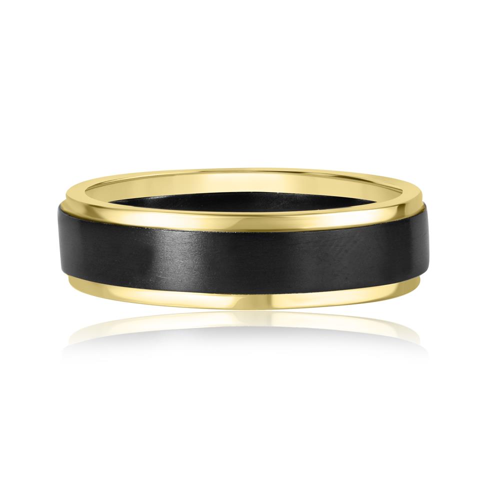 Black Zirconium and 18ct Yellow Gold Wedding Ring Thumbnail Image 1