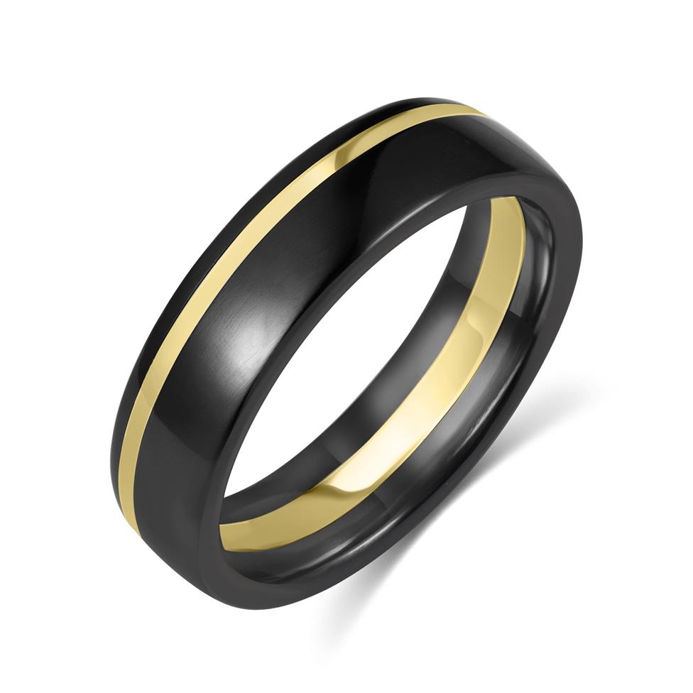 Black Zirconium and 18ct Yellow Gold Offset Wedding Ring Thumbnail Image 0