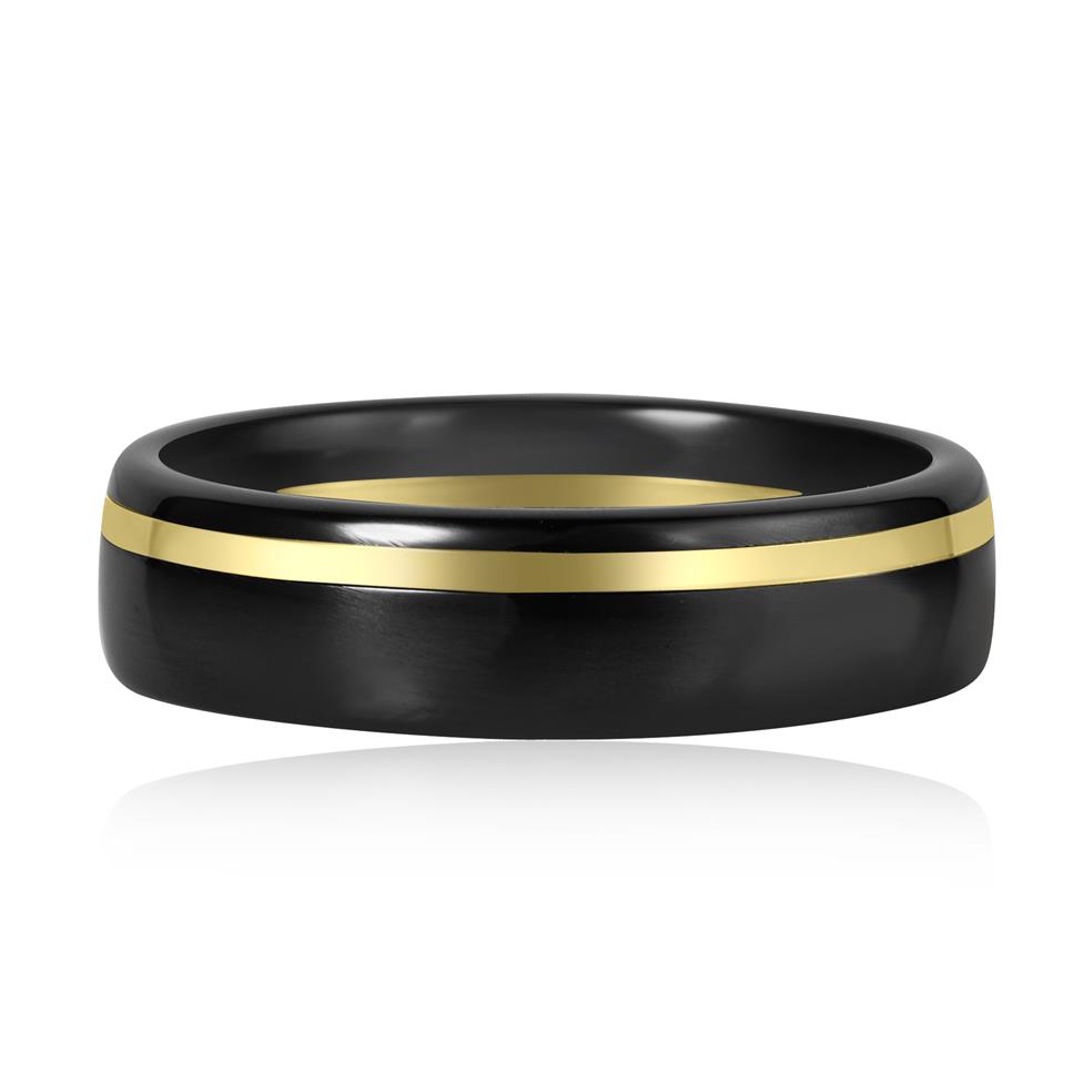 Black Zirconium and 18ct Yellow Gold Offset Wedding Ring Thumbnail Image 1
