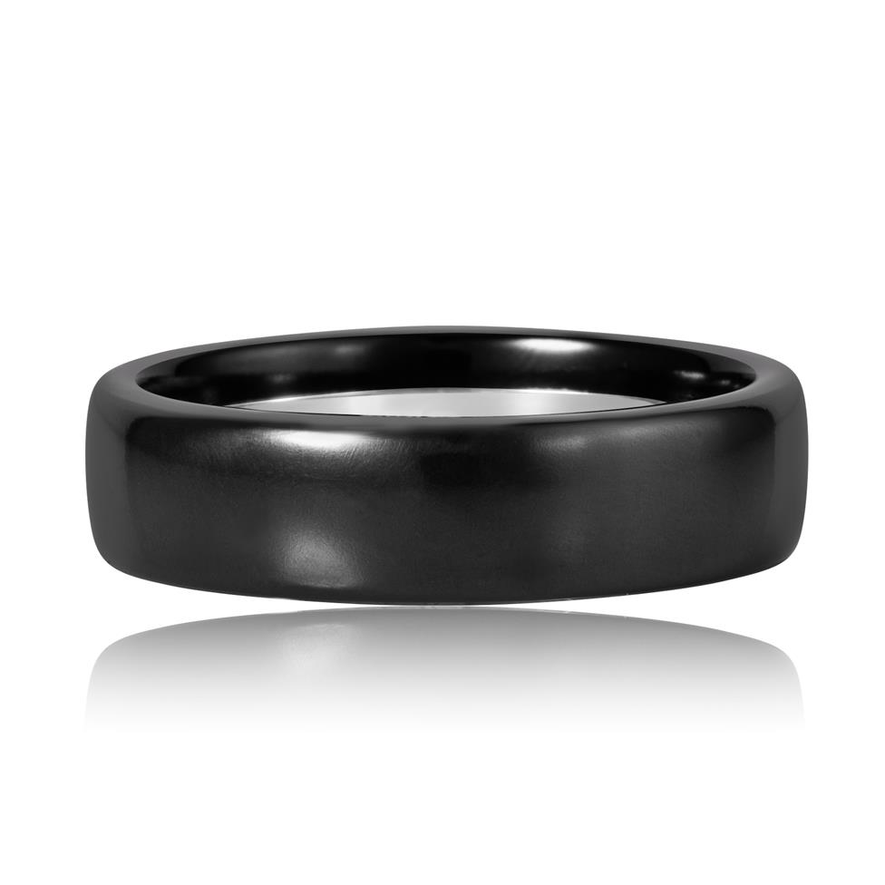 Black Zirconium and Platinum Plain Wedding Ring 6mm Thumbnail Image 1
