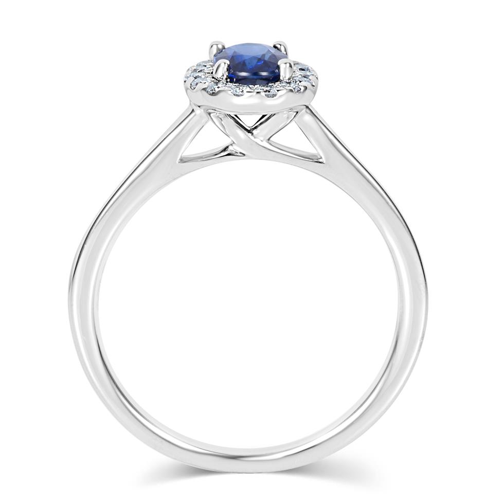 Platinum Sapphire and Diamond Halo Engagement Ring Thumbnail Image 2