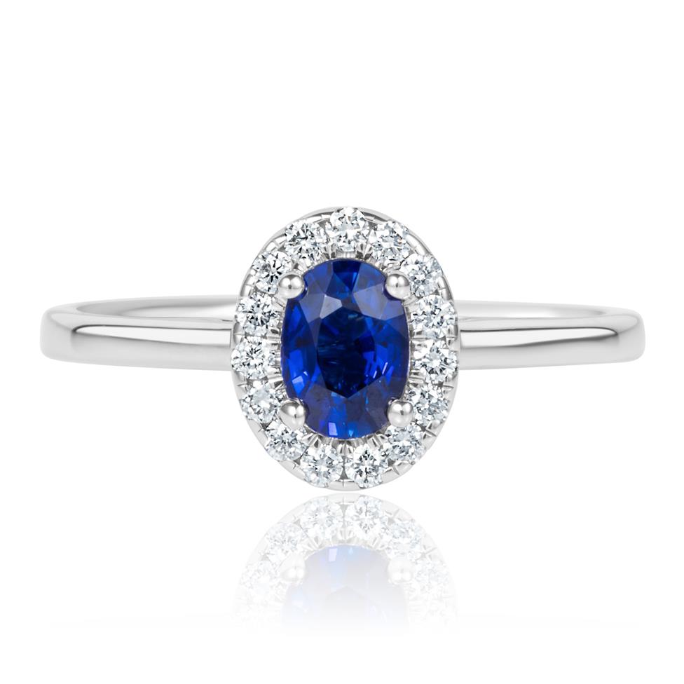 Platinum Sapphire and Diamond Halo Engagement Ring Thumbnail Image 1