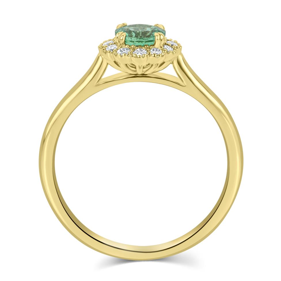 18ct Yellow Gold Vintage Inspired Round Emerald Halo Ring   Thumbnail Image 2