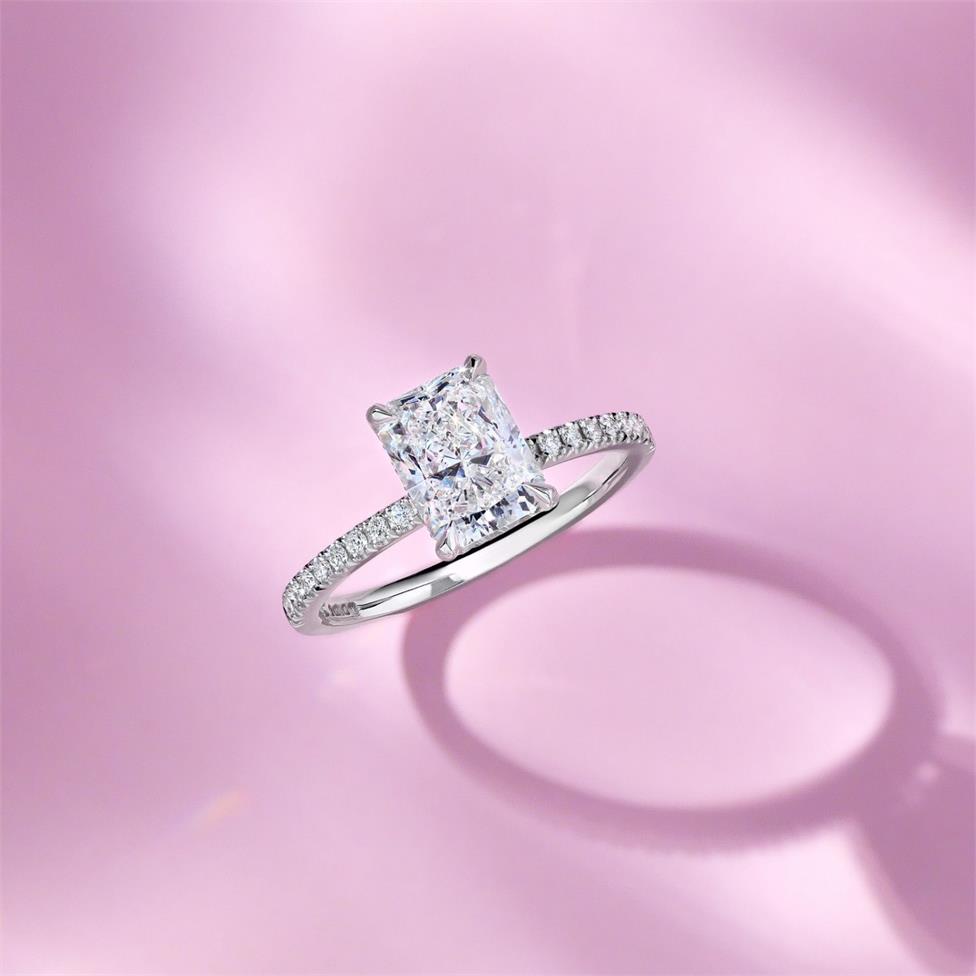 Platinum Bezel Detail Radiant Cut Diamond Halo Engagement Ring 1.71ct Thumbnail Image 4