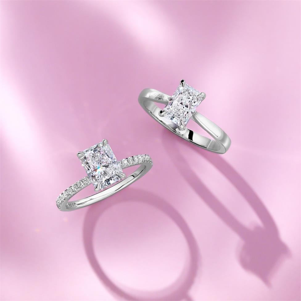 Platinum Bezel Detail Radiant Cut Diamond Halo Engagement Ring 1.71ct Thumbnail Image 5