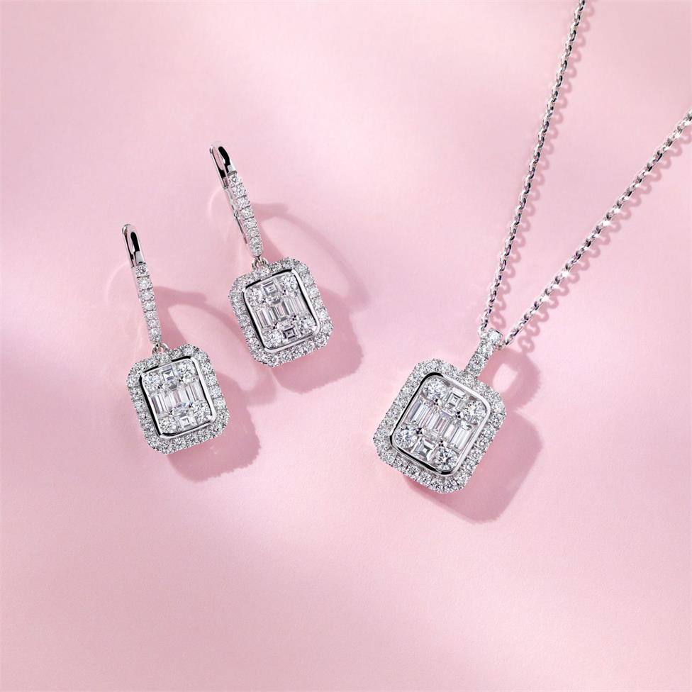 Odyssey 18ct White Gold Diamond Cluster Drop Earrings 1.60ct Thumbnail Image 2