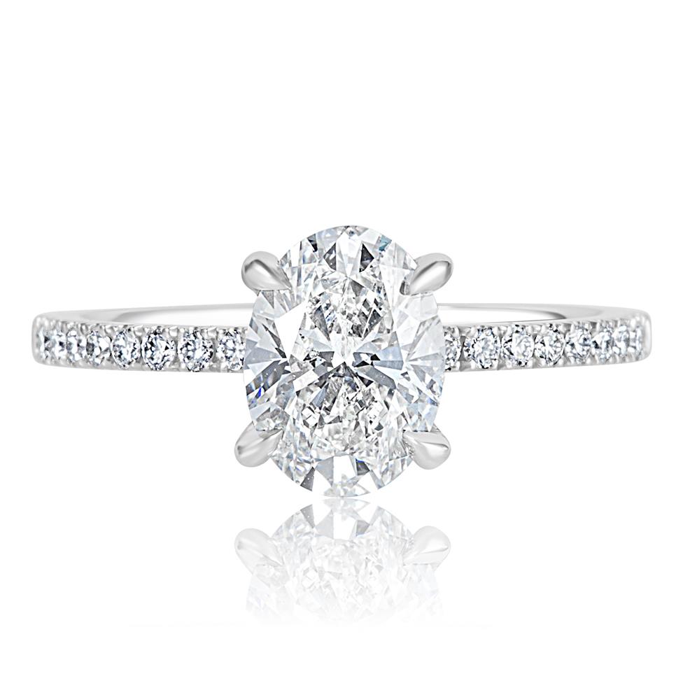 Platinum Hidden Halo Oval Diamond Solitaire Engagement Ring Thumbnail Image 2