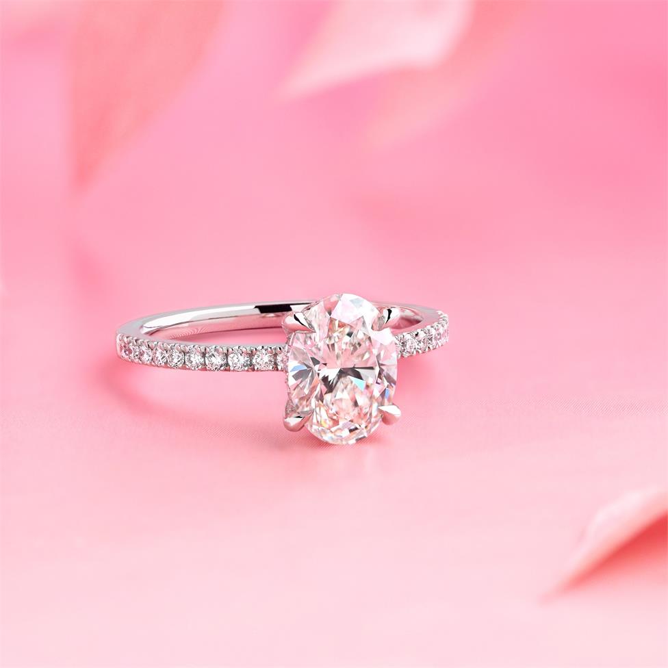 Platinum Hidden Halo Oval Diamond Solitaire Engagement Ring Thumbnail Image 1