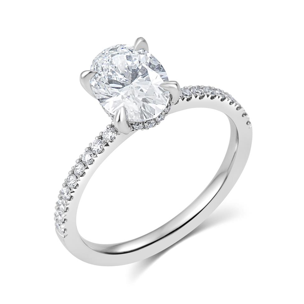 Platinum Hidden Halo Oval Diamond Solitaire Engagement Ring Thumbnail Image 0