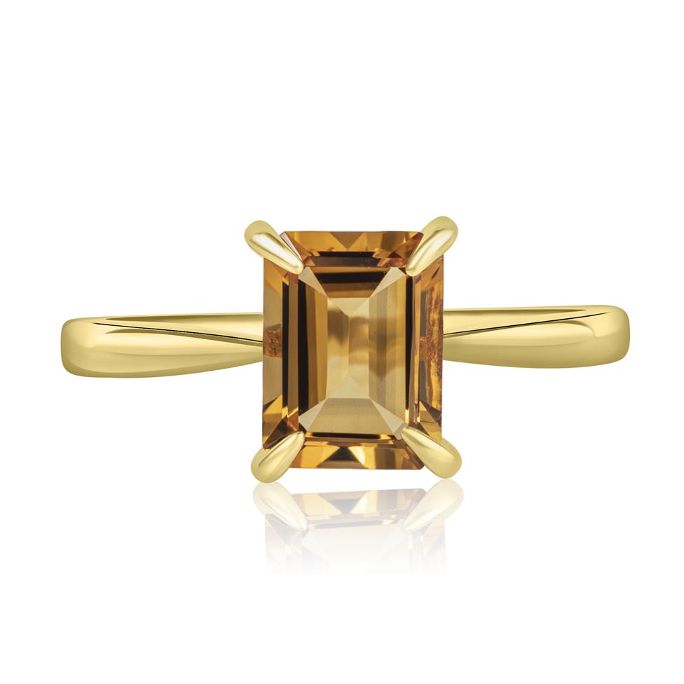 18ct Yellow Gold Emerald Cut Citrine Ring Thumbnail Image 1