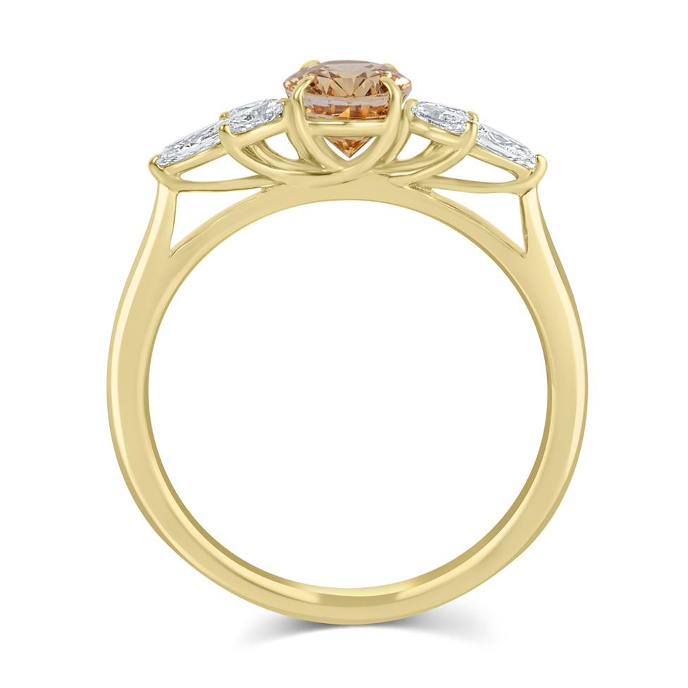 18ct Yellow Gold Peach Sapphire and Marquise Diamond Ring Thumbnail Image 2