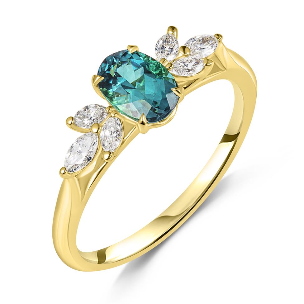 18ct Yellow Gold Blue Tourmaline and Diamond Ring Thumbnail Image 0