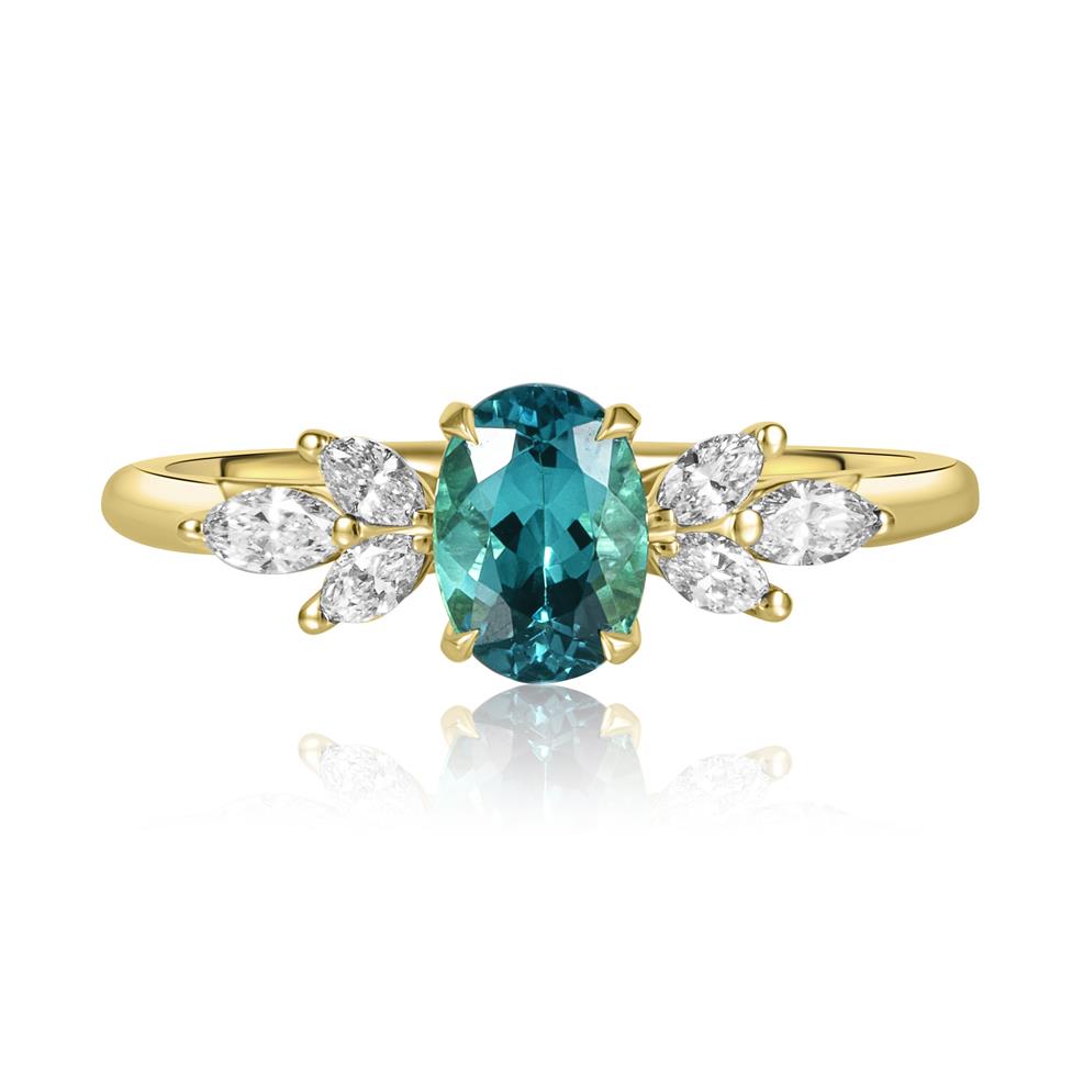 18ct Yellow Gold Blue Tourmaline and Diamond Ring Thumbnail Image 1