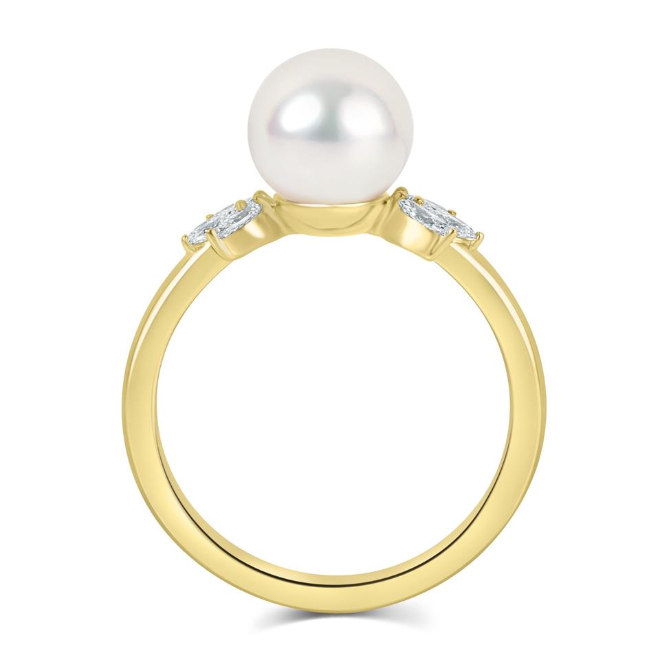 18ct Yellow Gold Pearl and Marquise Diamond Ring Thumbnail Image 3
