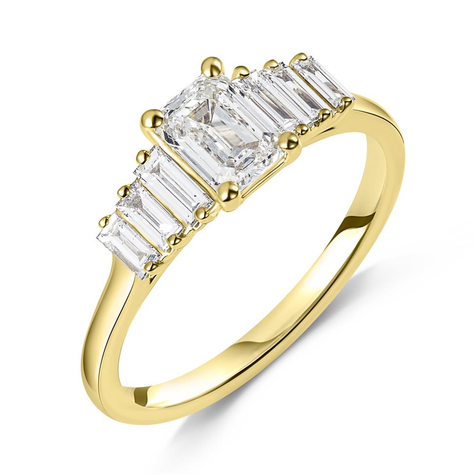 18ct Yellow Gold Emerald Cut Diamond Engagement Ring Thumbnail Image 0