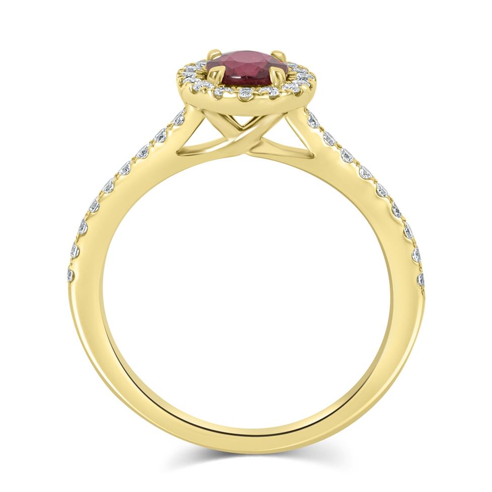 Oval Ruby and Diamond Halo Ring | Pravins