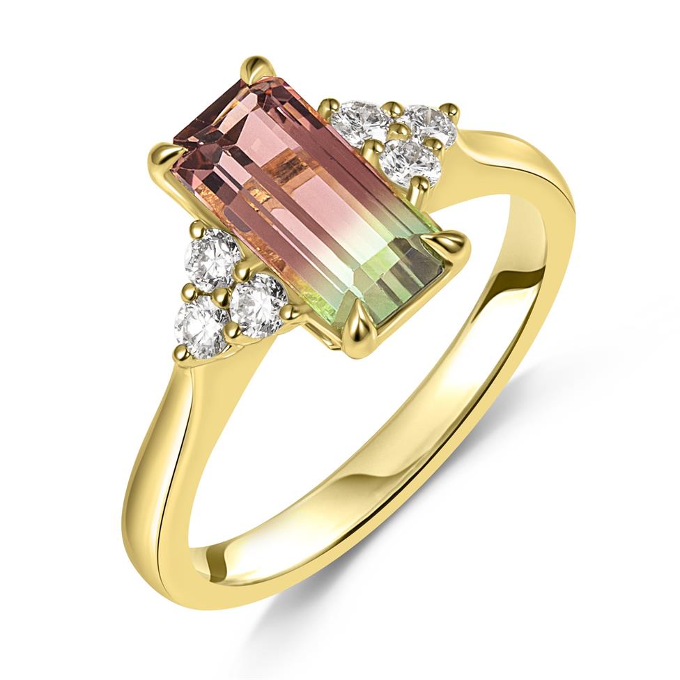 18ct Yellow Gold Watermelon Tourmaline Ring Thumbnail Image 0