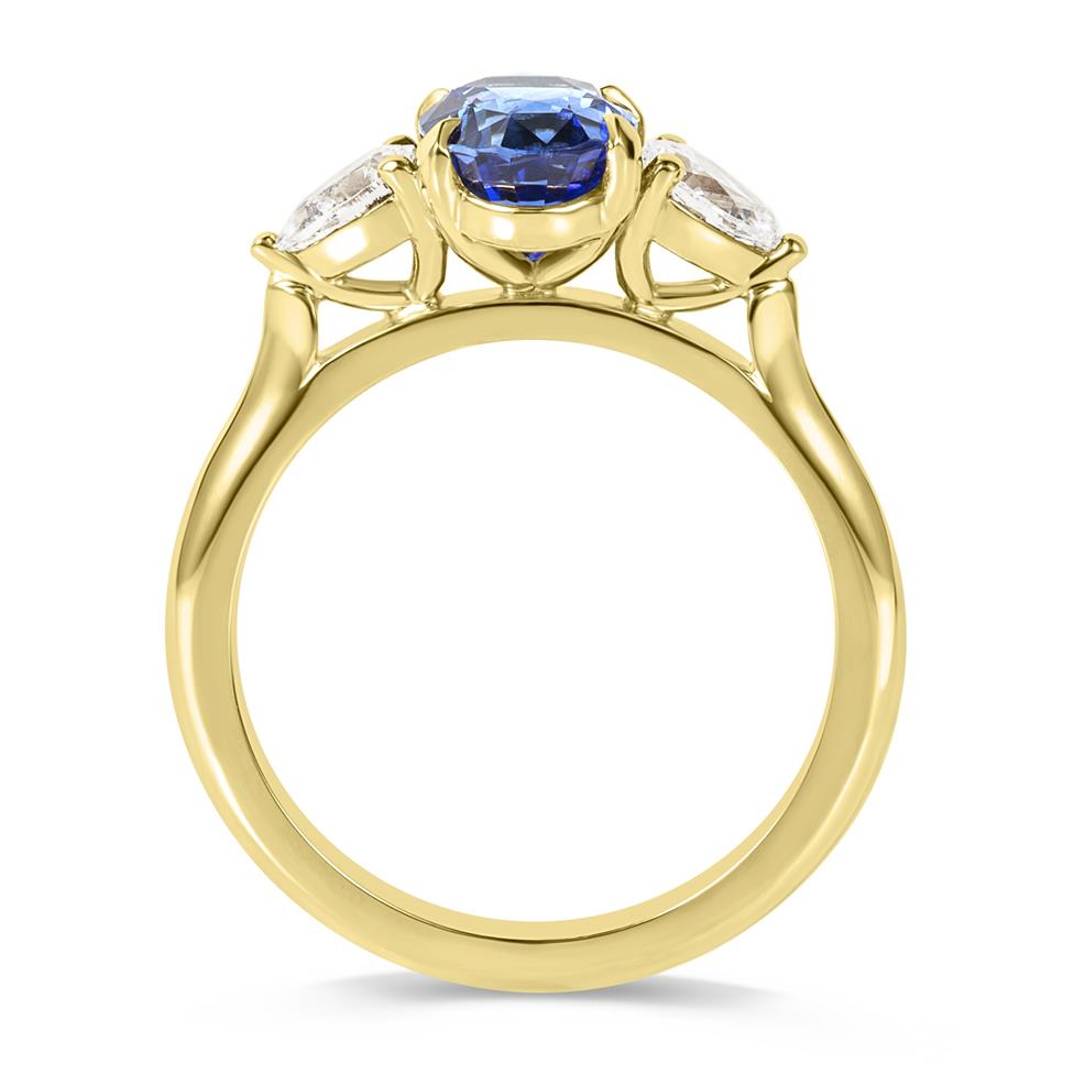 18ct Yellow Gold Blue Sapphire Three Stone Ring Thumbnail Image 3