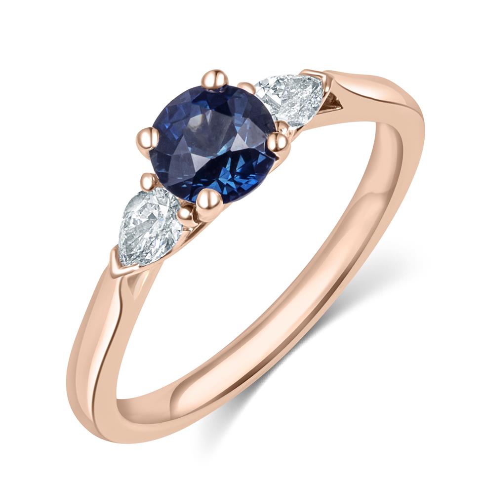 18ct Rose Gold Round Teal Sapphire and Diamond Ring  Thumbnail Image 0