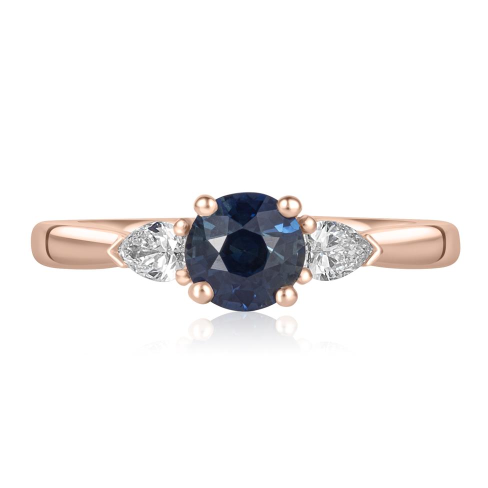 18ct Rose Gold Round Teal Sapphire and Diamond Ring  Thumbnail Image 1