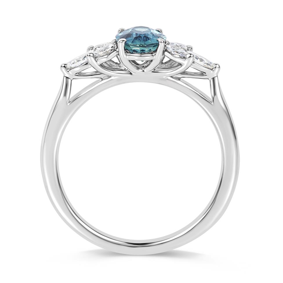 Platinum Oval Teal Sapphire and Diamond Ring Thumbnail Image 2