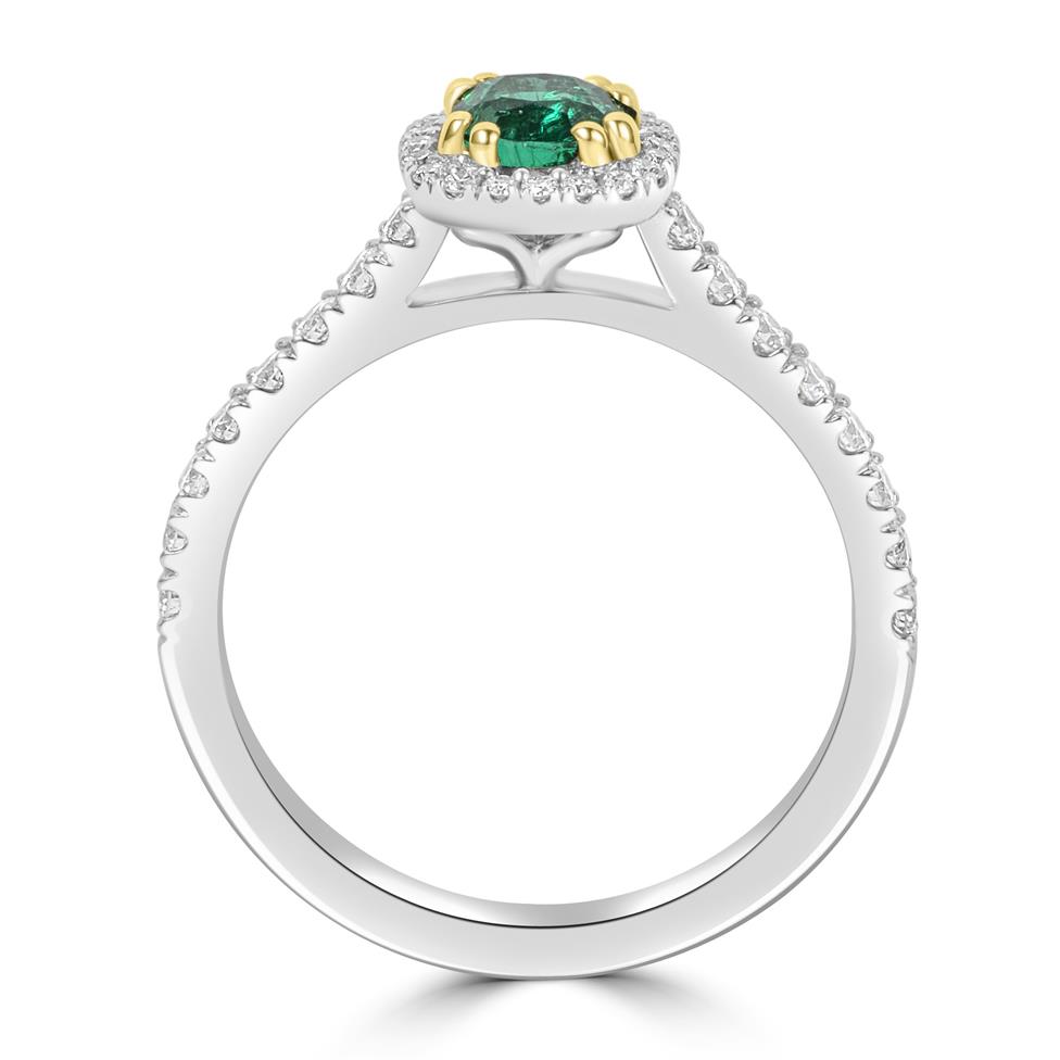 Platinum Cushion Emerald and Diamond Halo Ring Thumbnail Image 2