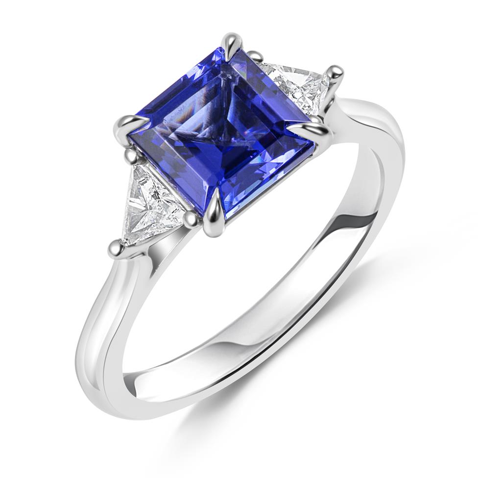 Platinum Asscher Cut Tanzanite and Diamond Ring Thumbnail Image 0