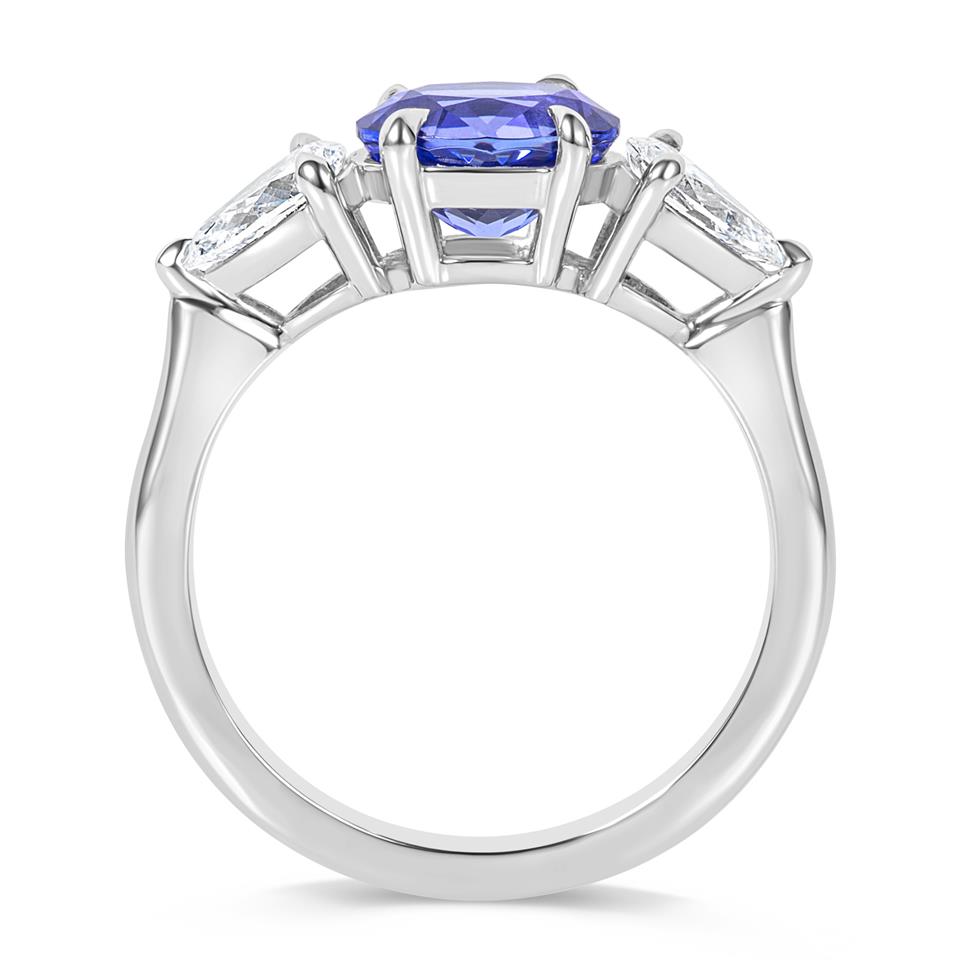 Platinum Oval Tanzanite and Diamond Three Stone Ring Thumbnail Image 2